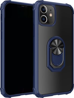 Mobigear Crystal Ring - Coque Apple iPhone 12 Pro Coque Arrière Rigide Antichoc + Anneau-Support - Transparent / Bleu