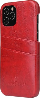 Fierre Shann Premium Card - Coque Apple iPhone 12 Mini Coque arrière en Cuir Véritable + Porte Carte - Rouge