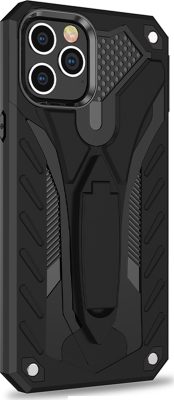 Mobigear Armor Stand - Coque Apple iPhone 12 Pro Max Coque Arrière Rigide Antichoc + Support Amovible - Noir