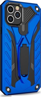 Mobigear Armor Stand - Coque Apple iPhone 12 Pro Max Coque Arrière Rigide Antichoc + Support Amovible - Noir / Bleu