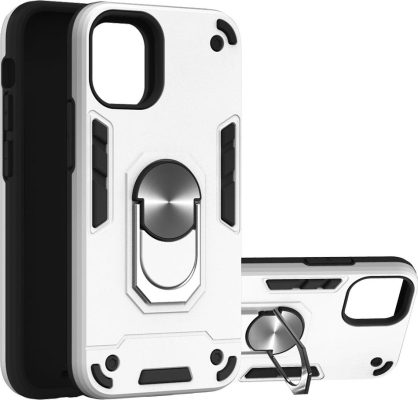 Mobigear Armor Ring - Coque Apple iPhone 12 Mini Coque Arrière Rigide Antichoc + Anneau-Support - Argent