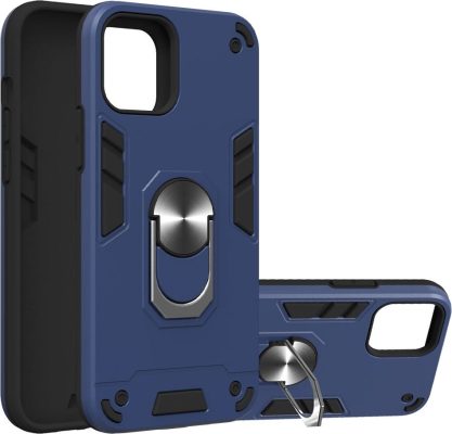 Mobigear Armor Ring - Coque Apple iPhone 12 Coque Arrière Rigide Antichoc + Anneau-Support - Dark Blue