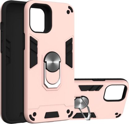 Mobigear Armor Ring - Coque Apple iPhone 12 Pro Max Coque Arrière Rigide Antichoc + Anneau-Support - Rose doré