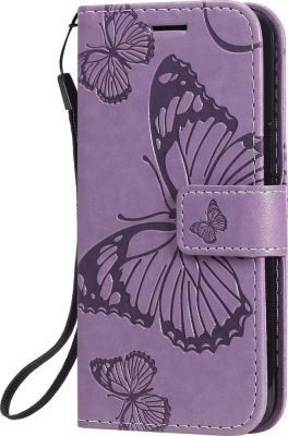 Mobigear Butterfly - Coque Apple iPhone 12 Mini Etui Portefeuille - Violet