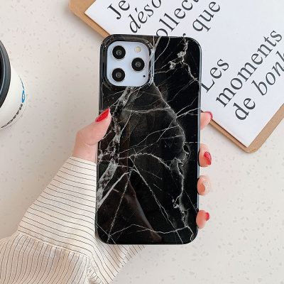 Mobigear Marble - Coque Apple iPhone 12 Coque arrière en TPU Souple - Noir
