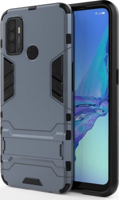 Mobigear Armor Stand - Coque OPPO A53s Coque Arrière Rigide Antichoc + Support Amovible - Bleu