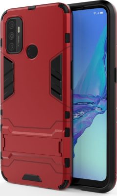 Mobigear Armor Stand - Coque OPPO A53s Coque Arrière Rigide Antichoc + Support Amovible - Rouge