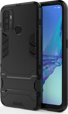 Mobigear Armor Stand - Coque OPPO A53s Coque Arrière Rigide Antichoc + Support Amovible - Noir