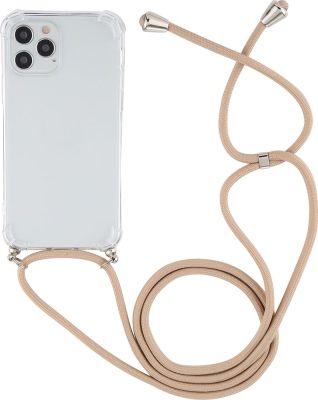 Mobigear Lanyard - Apple iPhone 12 Pro Max Coque avec cordon en TPU Souple - Transparent / Or