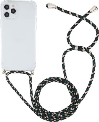 Mobigear Lanyard - Apple iPhone 12 Pro Max Coque avec cordon en TPU Souple - Transparent / Or / Vert