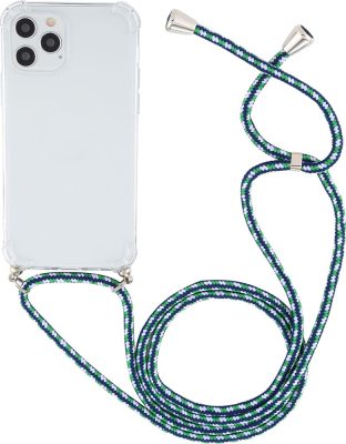 Mobigear Lanyard - Apple iPhone 12 Pro Max Coque avec cordon en TPU Souple - Transparent / Bleu / Vert