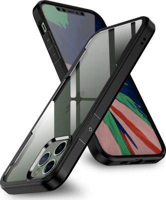 Mobigear Crystal - Coque Apple iPhone 12 Pro Max Coque Arrière Rigide - Transparent / Noir