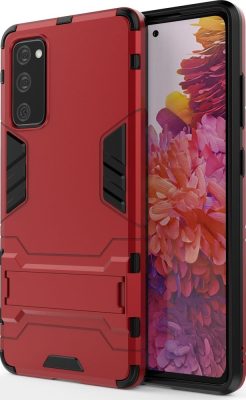 Mobigear Armor Stand - Coque Samsung Galaxy S20 FE Coque Arrière Rigide Antichoc + Support Amovible - Rouge