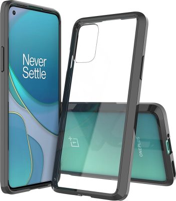 Mobigear Crystal - Coque OnePlus 8T Coque Arrière Rigide - Transparent / Noir