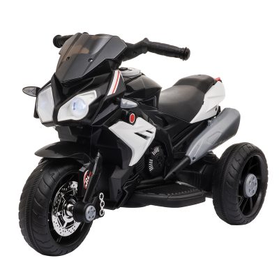 HOMCOM Moto Électrique pour Enfants 3 Roue Effets Lumineux et Sonores Vitesse Max. 3 Km/h Moteur 25 W 86 x 42 x 52 cm Noir
