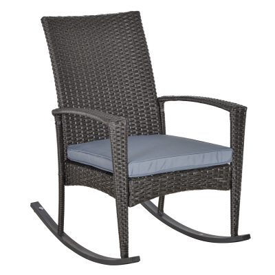 Outsunny Fauteuil à bascule rocking chair avec coussin d'assise déhoussable 66L x 88l x 98H cm résine tressée imitation rotin gris