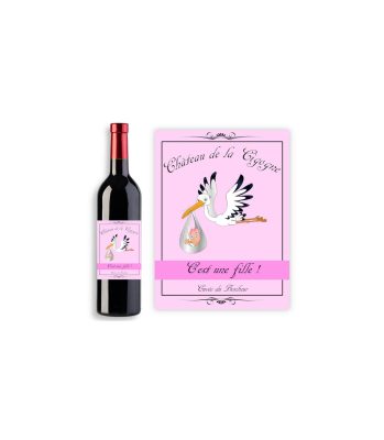 Étiquette bouteille de vin pour annonce du sexe de bébé - Modèle fille