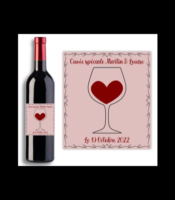 Étiquette bouteille de vin personnalisable modèle coeur