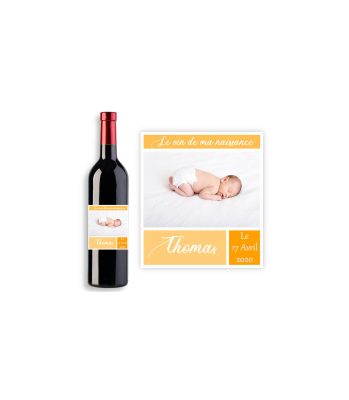 Étiquette pour bouteille de vin personnalisable avec photo - Modèle naissance