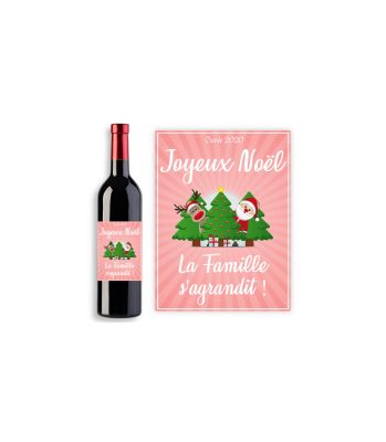 Étiquette bouteille de vin personnalisable - Modèle Noël rouge