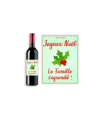 Étiquette bouteille de vin personnalisable - Modèle Noël vert