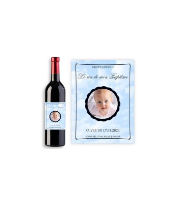 Étiquette bouteille de vin personnalisable avec photo pour baptême
