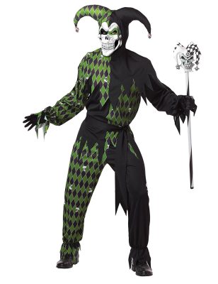 Déguisement d'Arlequin diabolique vert homme Halloween
