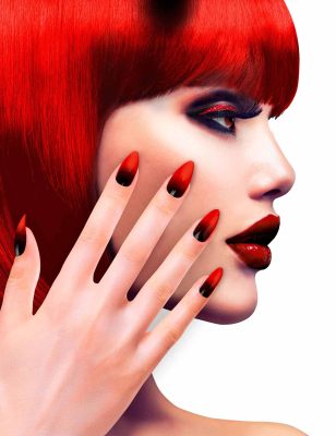Faux ongles adhésifs noirs et rouges femme