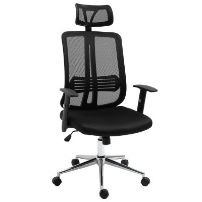 Vinsetto Fauteuil Chaise de bureau ergonomique  en maille support lombaire appui-tête et accoudoirs réglables pivontant à 360° noir   Aosom France