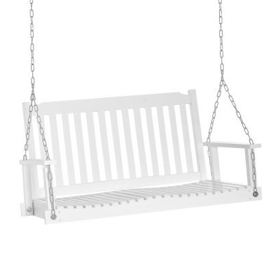 Outsunny Balancelle de jardin suspendu en bois sapin 2 places assise à lattes chaînes en métal galvanisé fournies pour jardin 117 x 69 x 60 cm blanc