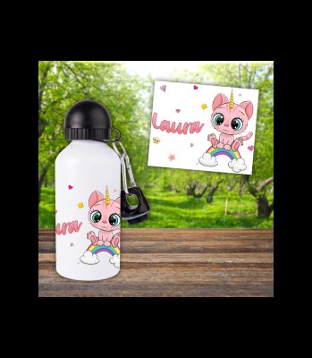 Gourde ou bouteille enfant personnalisée modèle chaton rose