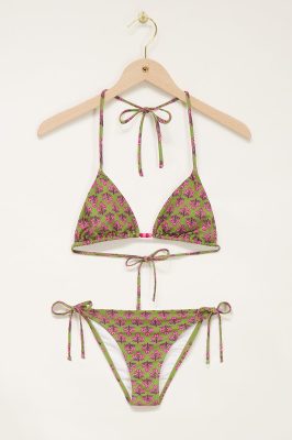 Ensemble de bikini triangle vert fleuri | My Jewellery