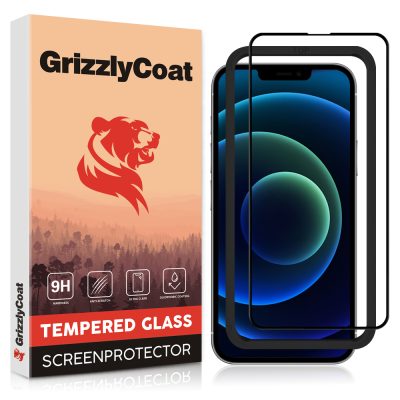 GrizzlyCoat Easy Fit - Apple iPhone 13 Pro Max Verre trempé Protection d'écran - Compatible Coque + Cadre d'installation - Noir