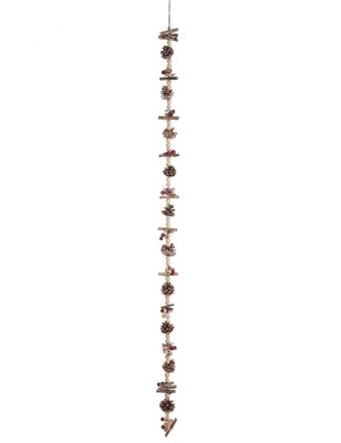 Guirlande de perles bois et pommes de pin 150 cm