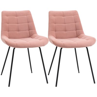 HOMCOM Lot de 2 chaises de salle à manger design contemporaines en tissu aspect velours capitonné et piètement métal noir 50 x 61 x 79 cm rose