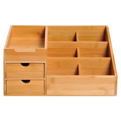 HOMCOM Organisateur de bureau en bambou idéal pour les fournitures de bureau avec 2 tiroirs 7 compartiments 33 x 20