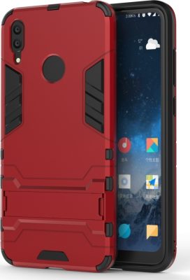 Mobigear Armor Stand - Coque Huawei Y7 (2019) Coque Arrière Rigide Antichoc + Support Amovible - Rouge
