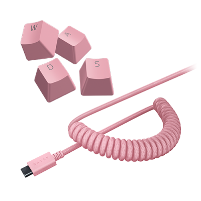 Razer PBT Keycap + Coiled Cable Upgrade Set - Colored Doubleshot PBT Keycaps with Matching Cable - Durable Doubleshot PBT - Braided Fiber Cable - USB-C to USB-A - Quartz Pink