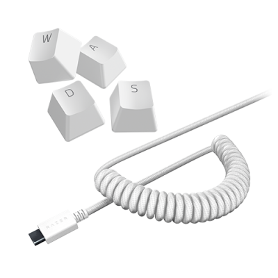 Razer PBT Keycap + Coiled Cable Upgrade Set - Colored Doubleshot PBT Keycaps with Matching Cable - Durable Doubleshot PBT - Braided Fiber Cable - USB-C to USB-A - Mercury White