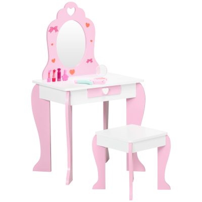 ZONEKIZ Coiffeuse enfant de 3 à 6 ans table de maquillage avec tabouret miroir et tiroir 50 x 36