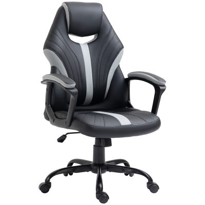 Vinsetto Chaise de bureau ergonomique pivotant style gaming hauteur réglable en similicuir avec dossier et accoudoir gris   Aosom France