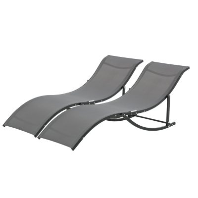 Outsunny Lot de 2 bains de soleil pliable transat 2 places chaise longue double revêtement textilène structure alu. 165 x 61 x 63 cm gris foncé