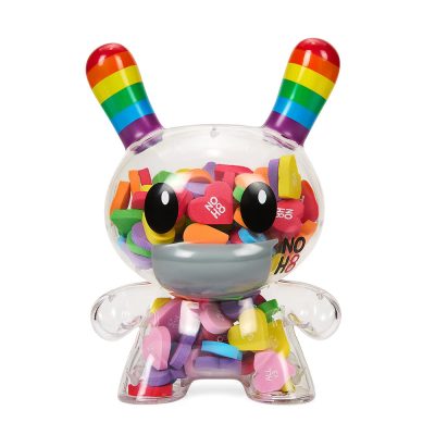 Kidrobot Dunny: Rainbow Clear Shell Dunny Filled with Hearts 8 inch Dunny
