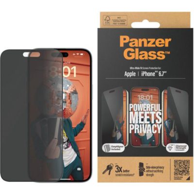 PanzerGlass Ultra-Wide Fit - Apple iPhone 15 Plus Verre trempé Protection d'écran Confidentialité - Compatible Coque + Cadre d'installation
