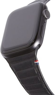 Decoded Magnetic Traction Strap - Bracelet Apple Watch Series 4 (44mm) en Cuir Véritable Fermeture magnétique - Noir