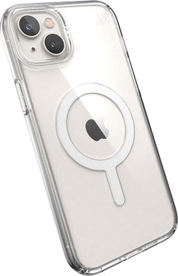 Speck Presidio Perfect Clear - Coque Apple iPhone 14 Plus Coque Arrière Rigide Antichoc Compatible MagSafe - Transparent