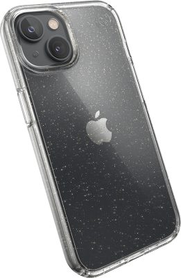Speck Presidio Perfect Clear Glitter - Coque Apple iPhone 14 Coque Arrière Rigide Antichoc - Transparent / Or