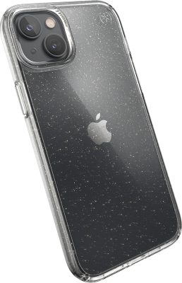 Speck Presidio Perfect Clear Glitter - Coque Apple iPhone 14 Plus Coque Arrière Rigide Antichoc - Transparent / Or