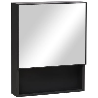 kleankin Armoire miroir meuble salle de bain en acier inoxydable avec porte et étagère de rangement ouverte 46 x 13