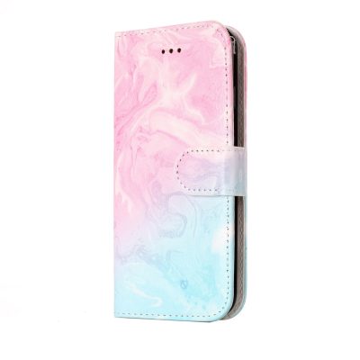 Mobigear Marble - Coque Apple iPhone SE (2020) Etui Portefeuille - Bleu / Rose